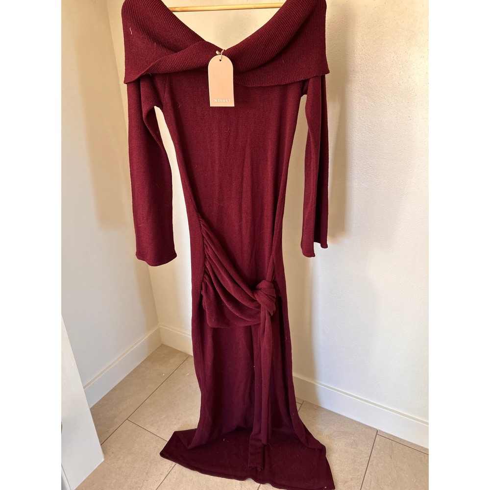 MESHKI Cameron Off Shoulder Tie Maxi Dress Merlot Burgundy XXL - Picture 3 of 7